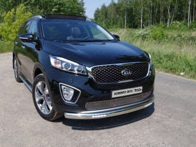 Защита передняя овальная с ДХО 75-42 мм ТСС для Kia Sorento Prime 2015-2017