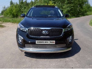 Защита переднего бампера овальная 75-42 мм для Kia Sorento Prime № KIASOR15-01