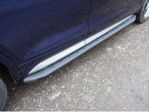 Пороги алюминиевые ТСС с накладкой чёрные для Audi Q5 № AUDIQ517-20BL
